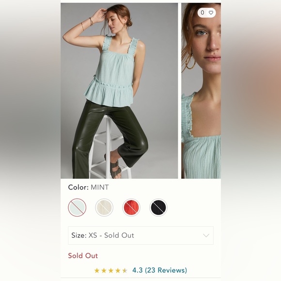 Anthropologie, Current Air Ruffled Peplum Tank in XS, Mint color - Picture 4 of 8